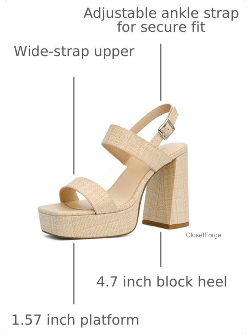 Women's Platform Heels Square Open Toe Chunky Block Heel Sandals Adjustable - Picture 2 of 6